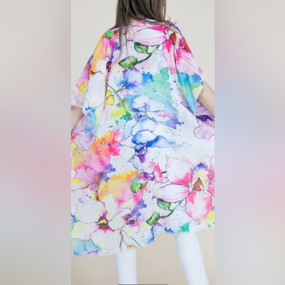 NWT Museum Art Ruana Rhuana Kimono Cover-Up OS “Watercolor Flowers” - Picture 3 of 10